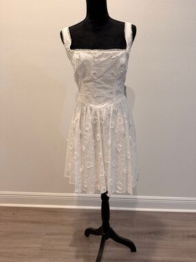 White Eyelet Mini Dress with Lace Trim